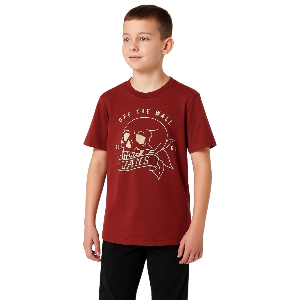 VANS Red/Burgundy Graphic Skull Logo Short‎ Sleeve Crew Neck Boys Medium